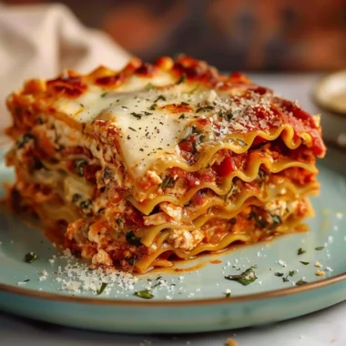 Delicious vegetarian lasagna with cottage cheese and fresh vegetables