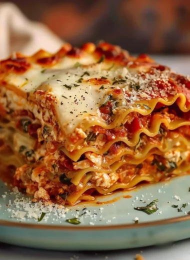 Delicious vegetarian lasagna with cottage cheese and fresh vegetables