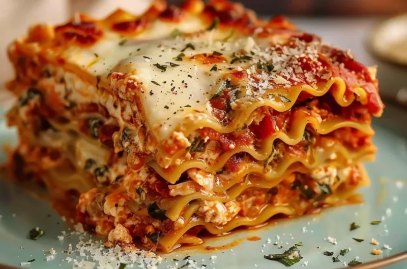 Delicious vegetarian lasagna with cottage cheese and fresh vegetables