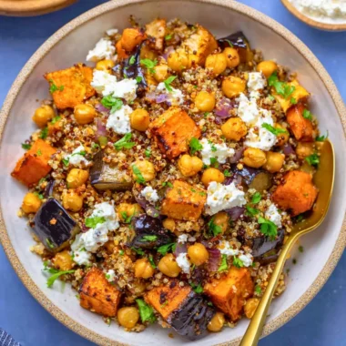 Easy chickpea shawarma bowl with roasted vegetables for a healthy meal