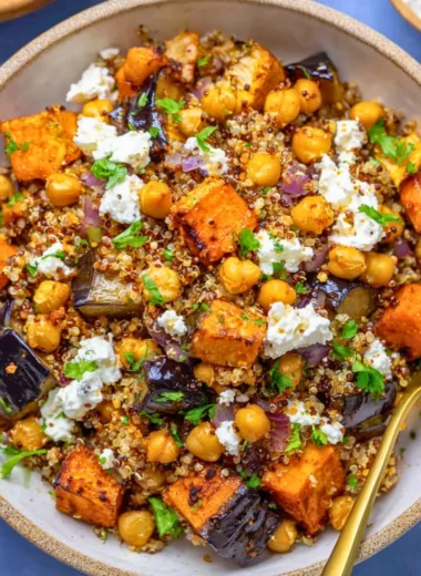 Easy chickpea shawarma bowl with roasted vegetables for a healthy meal