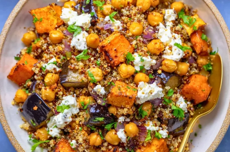 Easy chickpea shawarma bowl with roasted vegetables for a healthy meal