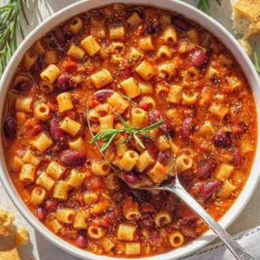A bowl of easy pasta and beans recipe topped with fresh herbs.