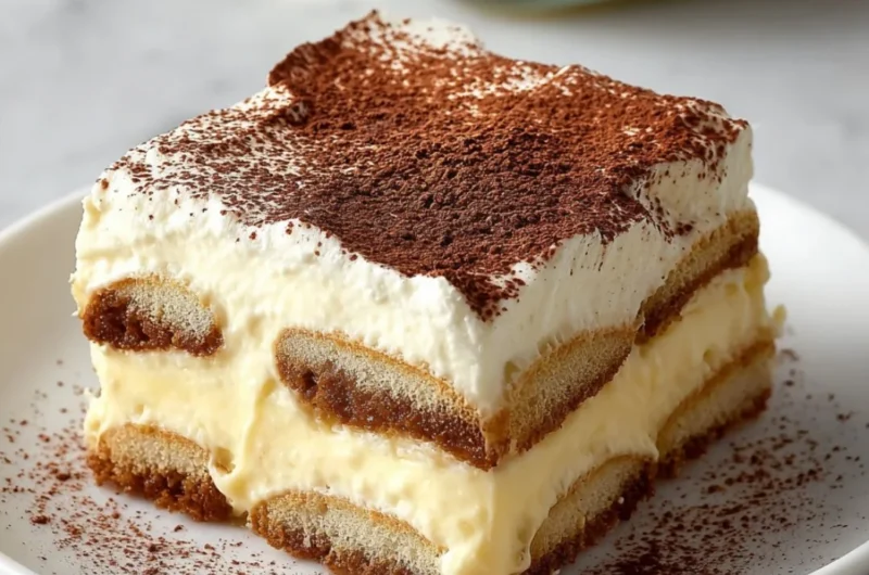 Delicious Eggnog Tiramisu dessert layered with festive flavors