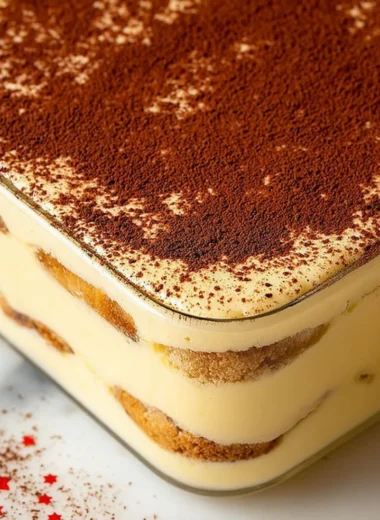 Decadent Eggnog Tiramisu dessert with festive holiday theme