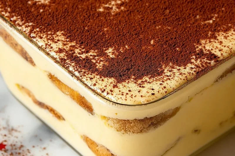 Decadent Eggnog Tiramisu dessert with festive holiday theme