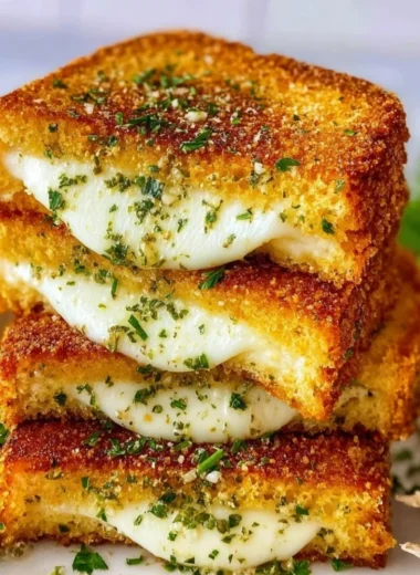 Delicious garlic bread grilled cheese sandwich with melted cheese