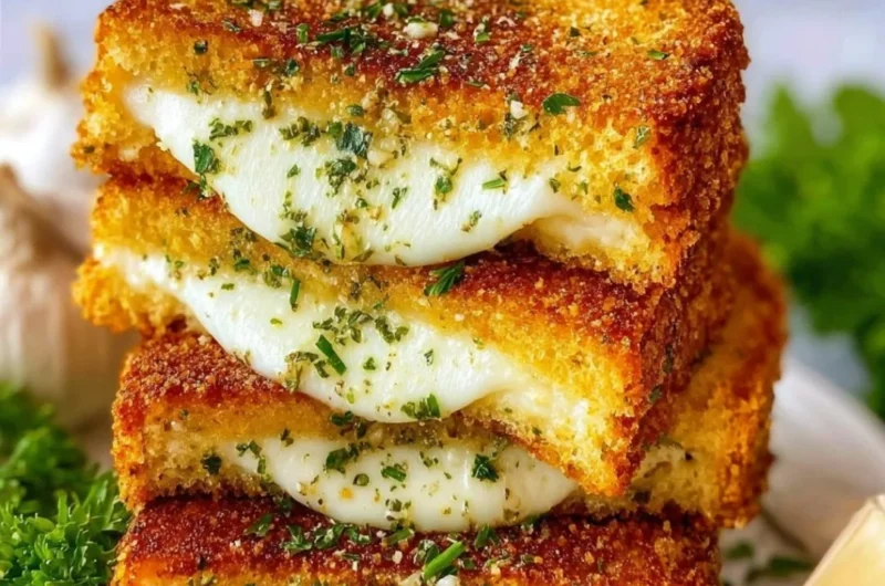 Delicious garlic bread grilled cheese sandwich with melted cheese