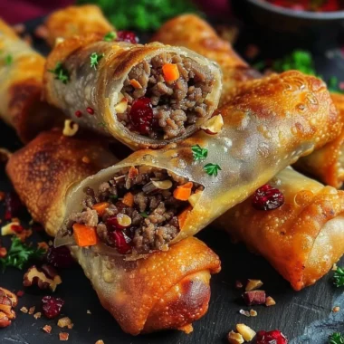 Ginger-Carrot Beef Rolls with Cranberries and Walnuts served on a plate.