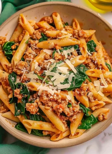 Delicious homemade Instant Pot ground turkey pasta served in a bowl