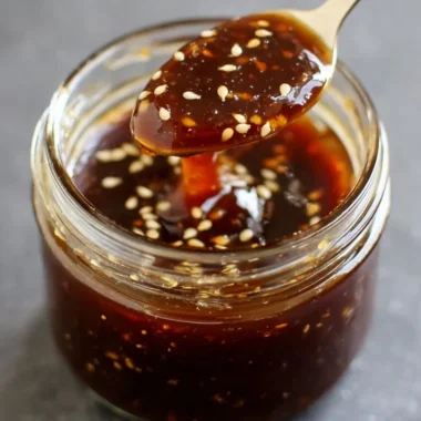 Dish of homemade teriyaki sauce in a bowl with ingredients.