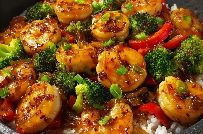 Delicious honey garlic shrimp stir-fry bursting with flavor.