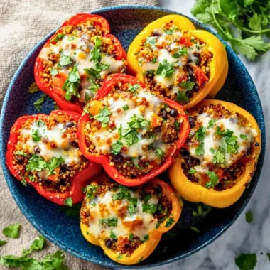 Crockpot Ground Turkey Stuffed Peppers cooked in a slow cooker