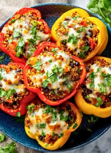 Crockpot Ground Turkey Stuffed Peppers cooked in a slow cooker