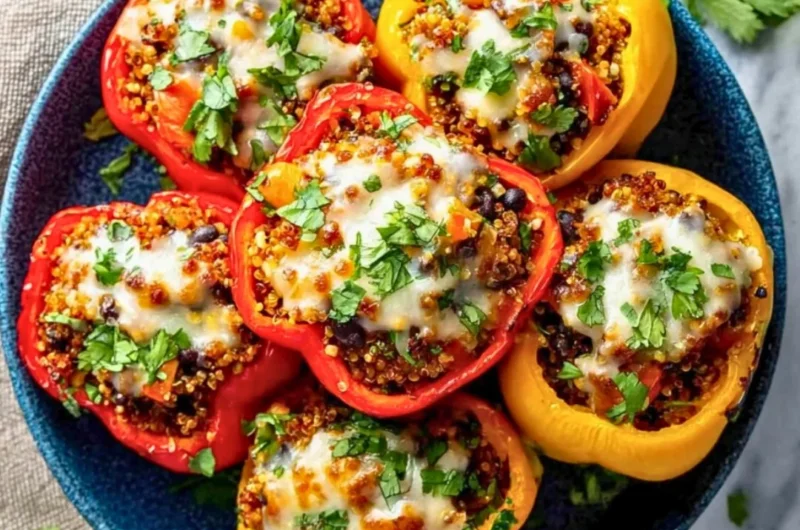 Crockpot Ground Turkey Stuffed Peppers cooked in a slow cooker