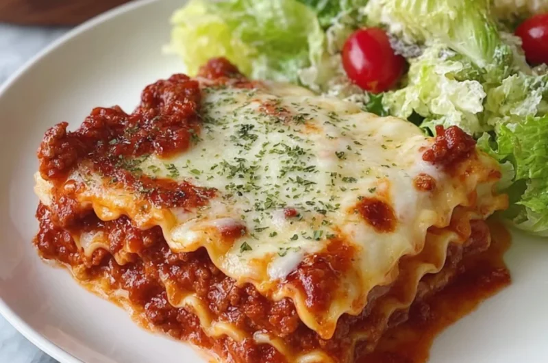 Delicious Lazy Lasagna baked to perfection with layers of cheese and sauce.