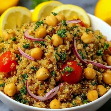 Lemon Herb Quinoa with Chickpeas garnished with fresh herbs