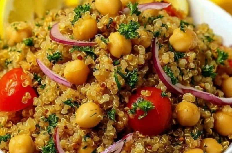 Lemon Herb Quinoa with Chickpeas garnished with fresh herbs