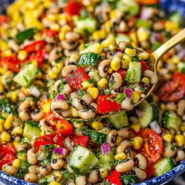Lucky black eyed pea salad with zesty lemon dressing in a bowl