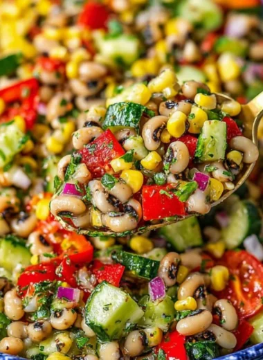 Lucky black eyed pea salad with zesty lemon dressing in a bowl