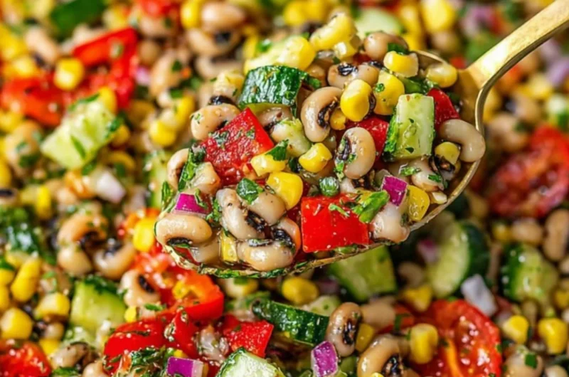 Lucky black eyed pea salad with zesty lemon dressing in a bowl