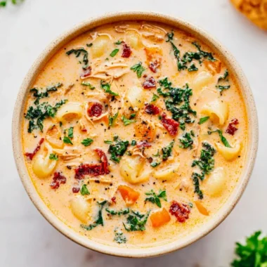 Delicious bowl of Marry Me Chicken Soup with fresh herbs and vegetables.