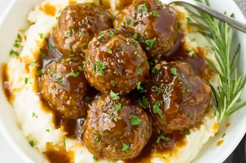 Delicious meatballs served with savory gravy on a plate