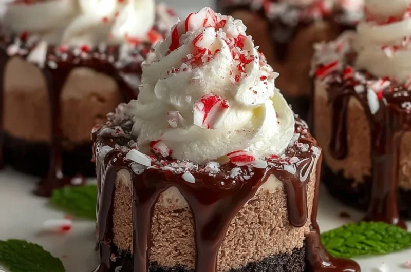 No-bake hot cocoa peppermint cheesecake bites on a festive plate