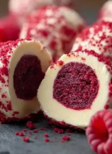 Delicious no-bake raspberry cheesecake truffles on a platter
