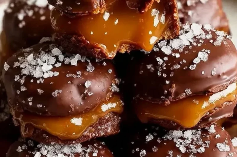 No-bake salted caramel pretzel bites on a plate