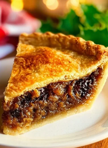 Homemade Old-Time Mincemeat Pie fresh out of the oven, garnished with spices.