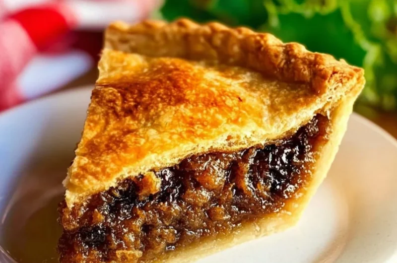 Homemade Old-Time Mincemeat Pie fresh out of the oven, garnished with spices.