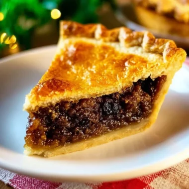 Delicious old-time mincemeat pie with spices and fruit filling, served on a plate