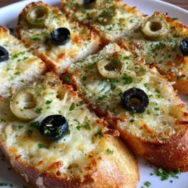 Olive cheese bread appetizer served with savory ingredients.
