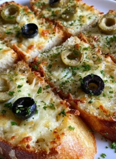 Olive cheese bread appetizer served with savory ingredients.