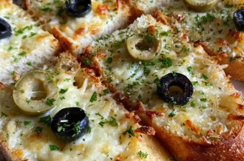 Olive cheese bread appetizer served with savory ingredients.