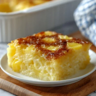 A delicious pineapple bake served on a plate, showcasing its golden crust and tropical flavor.