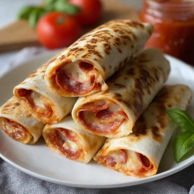 A delicious pizza burrito filled with cheese, sauce, and fresh toppings.