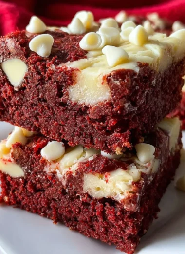 Delicious Red Velvet Cookie Bars with cream cheese frosting and sprinkles