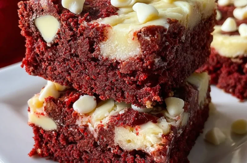 Delicious Red Velvet Cookie Bars with cream cheese frosting and sprinkles