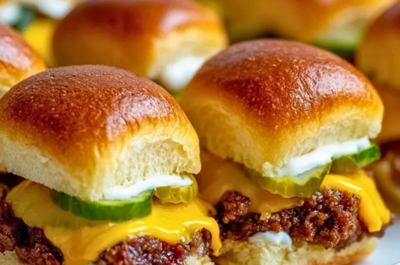 Delicious sheetpan burger sliders served on a platter with toppings