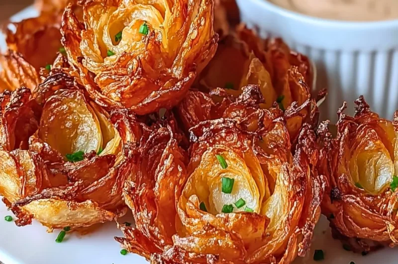 Air fryer crispy mini blooming onions served as a tasty snack