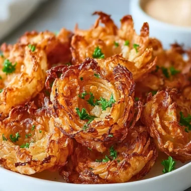Delicious air fryer crispy mini blooming onions served as a healthy snack.
