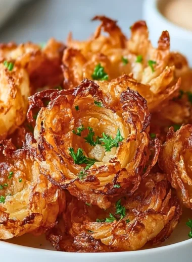 Delicious air fryer crispy mini blooming onions served as a healthy snack.