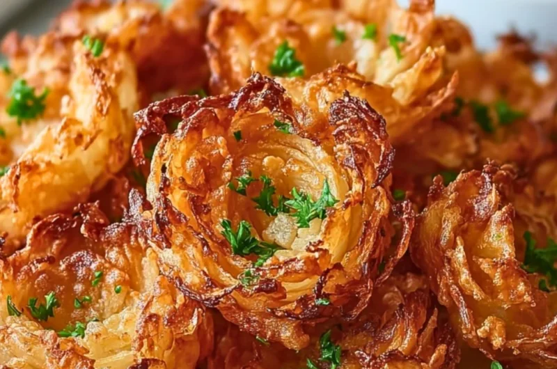 Delicious air fryer crispy mini blooming onions served as a healthy snack.