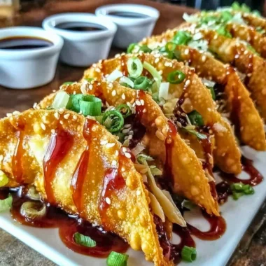 Plate of Chicken Wonton Tacos from Applebee's garnished with fresh ingredients