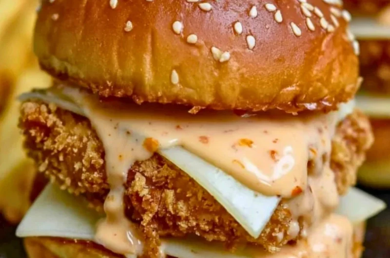 Bang Bang Chicken Sliders served on a plate with dipping sauce