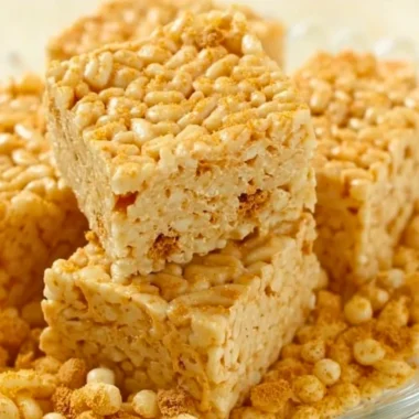 Delicious Biscoff Rice Krispie Treats served on a plate.