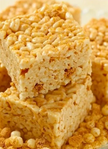 Delicious Biscoff Rice Krispie Treats served on a plate.