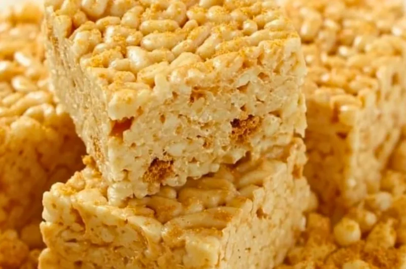 Delicious Biscoff Rice Krispie Treats served on a plate.